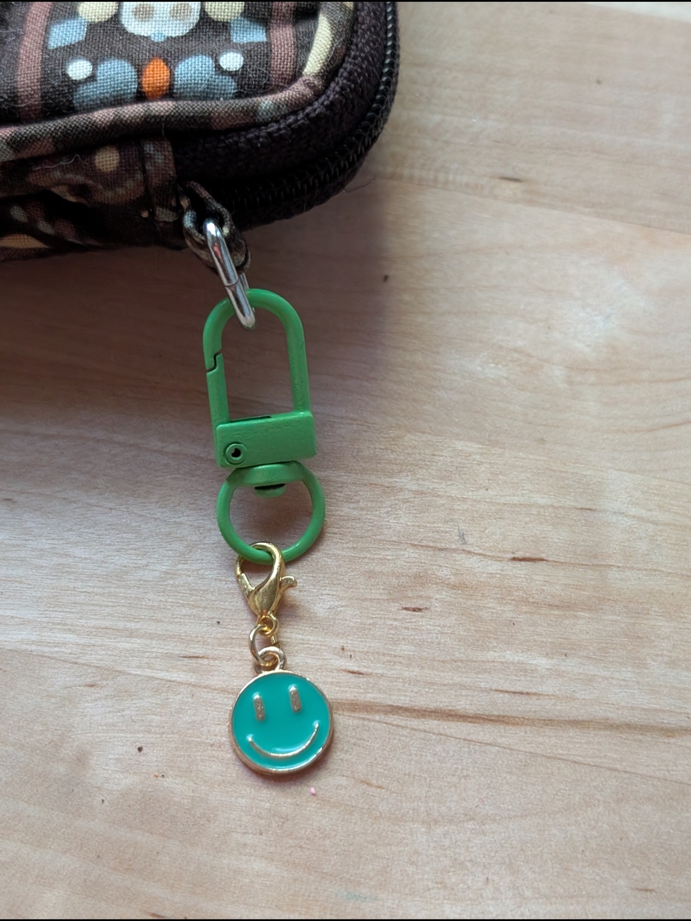 Green Keychain with Teal Smile Charm